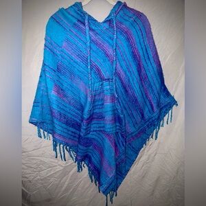 Blue and Purple Hooded Poncho